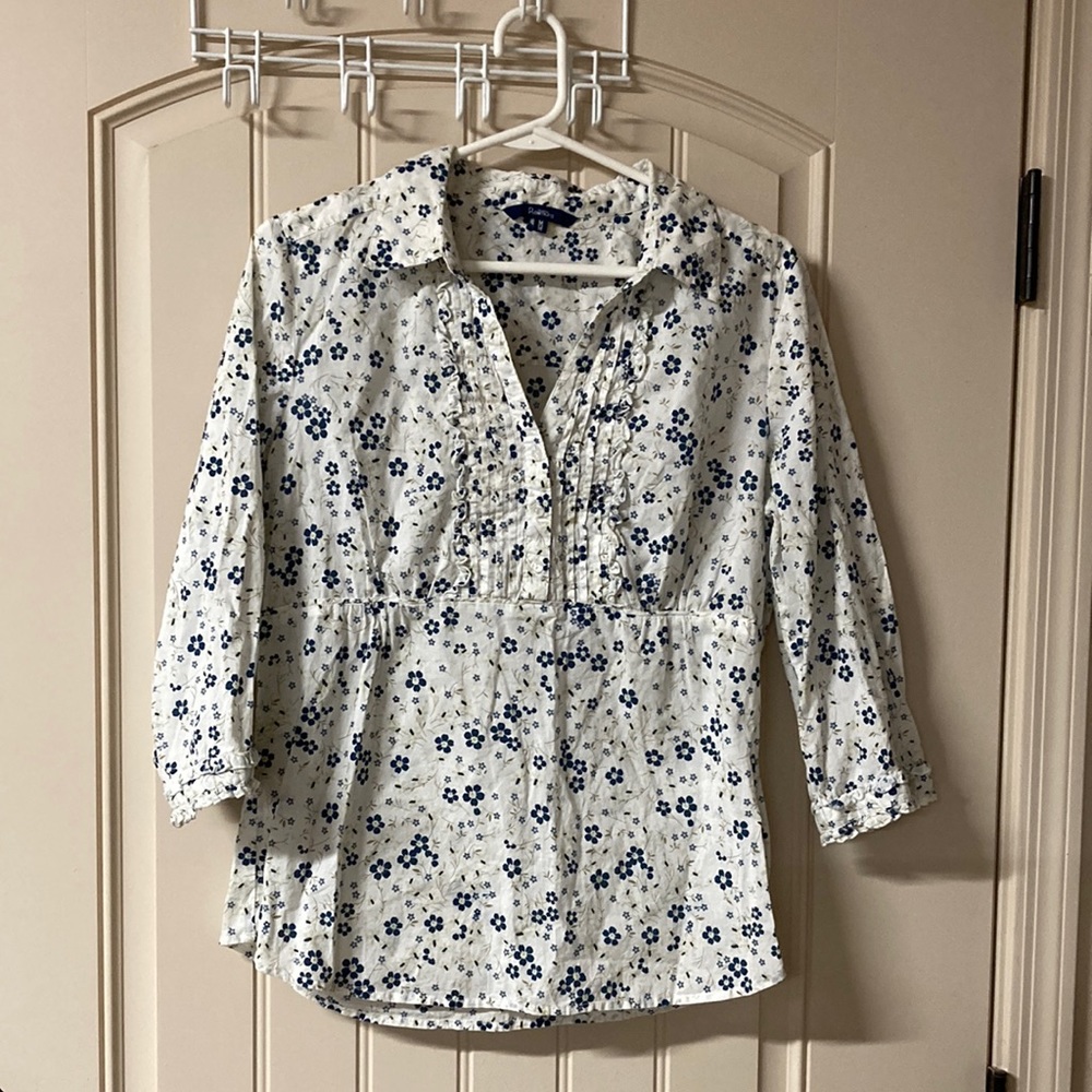 Reitmans Floral Split Neck Collared Ruffles Peplum 3/4 Sleeves Blouse Top Size M